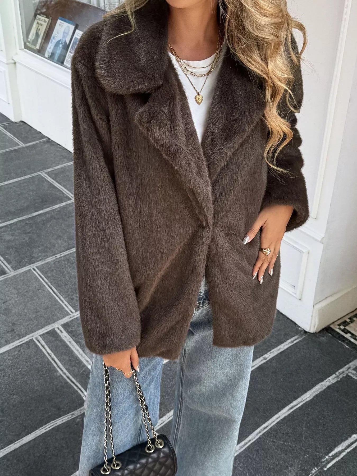 Brown Faux Fur Jacket - Premium variable from Tooksie - Just $100.99! Shop now at Tooksie