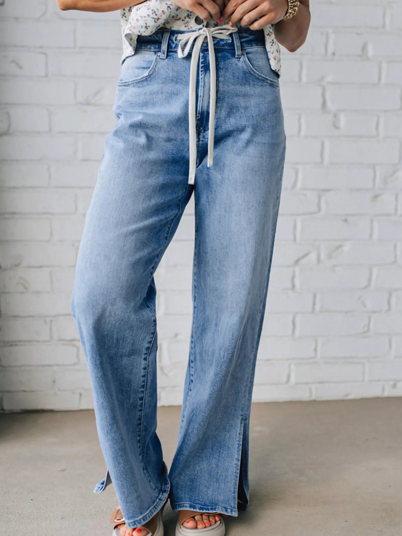 Slit Wide Leg Jeans - Premium variable from Tooksie - Just $65.99! Shop now at Tooksie