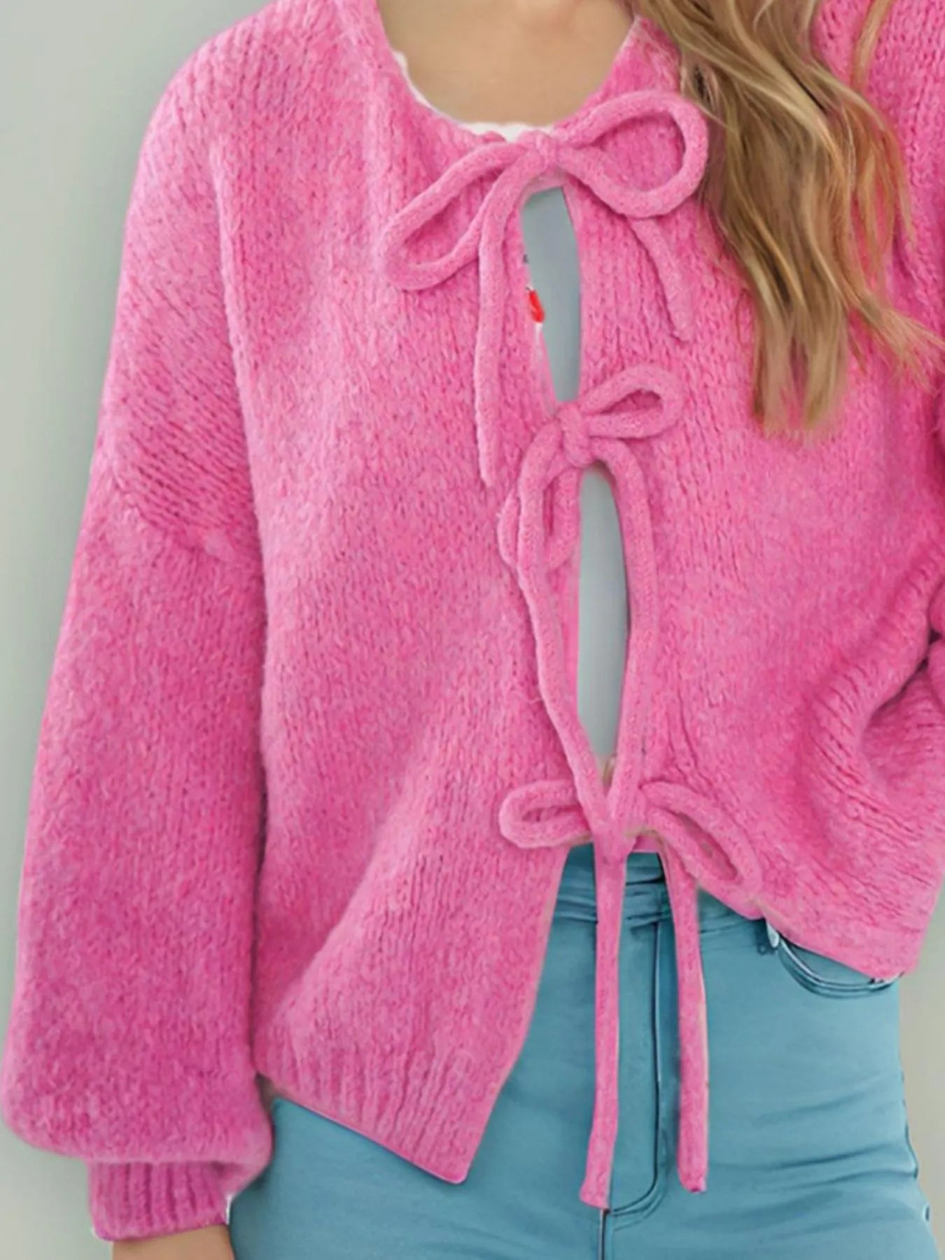 Bow Tie Front Knit Cardigan - Premium variable from Tooksie - Just $42.99! Shop now at Tooksie