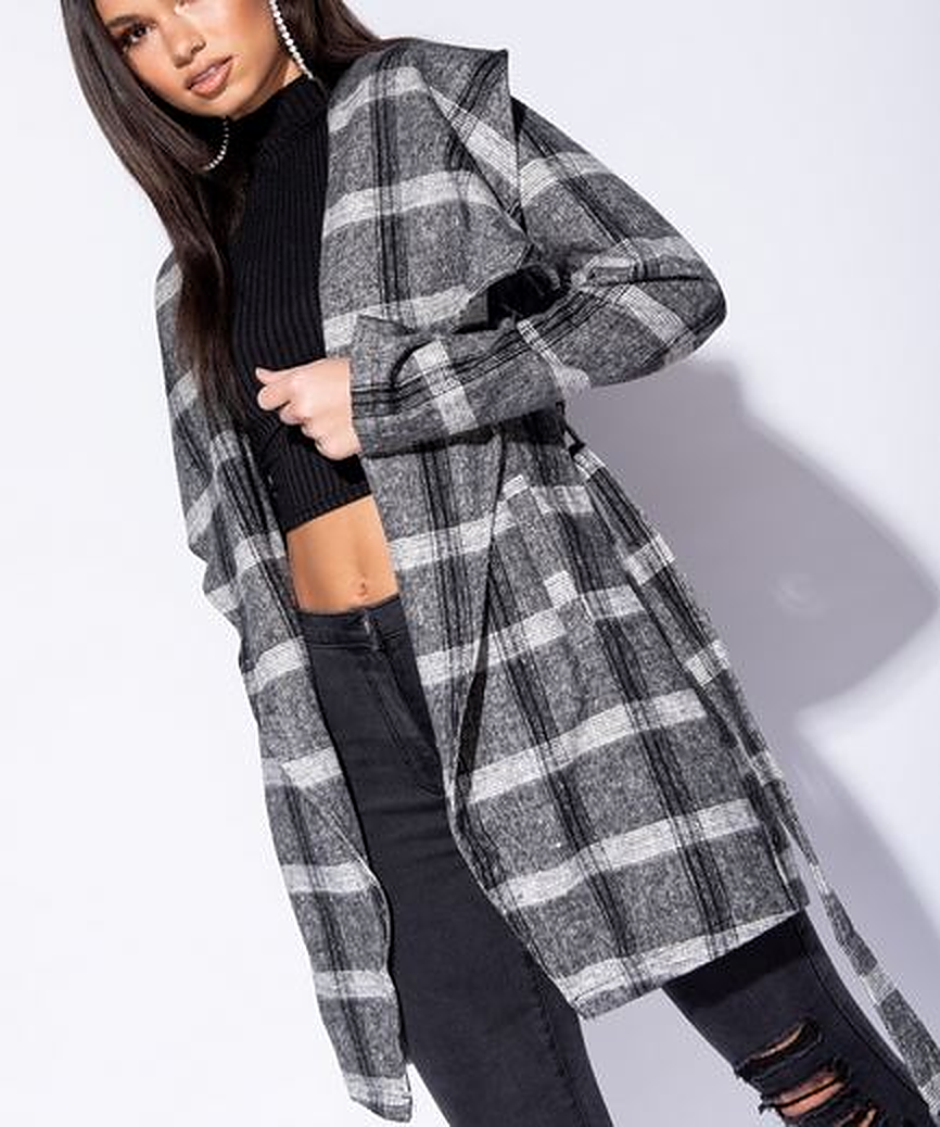Grey Check Shawl Coat - Premium variable from Tooksie - Just $39.99! Shop now at Tooksie