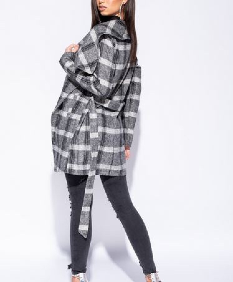 Grey Check Shawl Coat - Premium variable from Tooksie - Just $39.99! Shop now at Tooksie