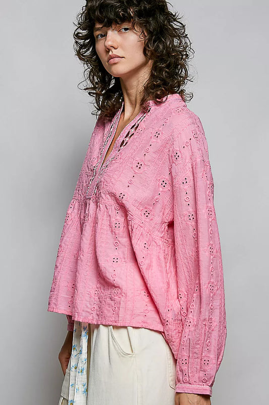 Eyelet Lace Empire Waist Blouse - Premium variable from Tooksie - Just $66.99! Shop now at Tooksie
