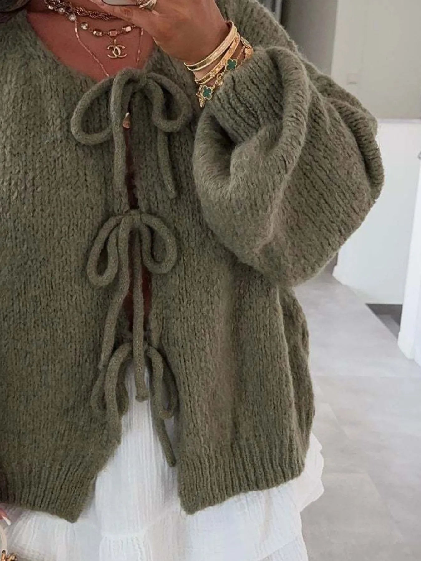 Bow Tie Front Knit Cardigan - Premium variable from Tooksie - Just $42.99! Shop now at Tooksie