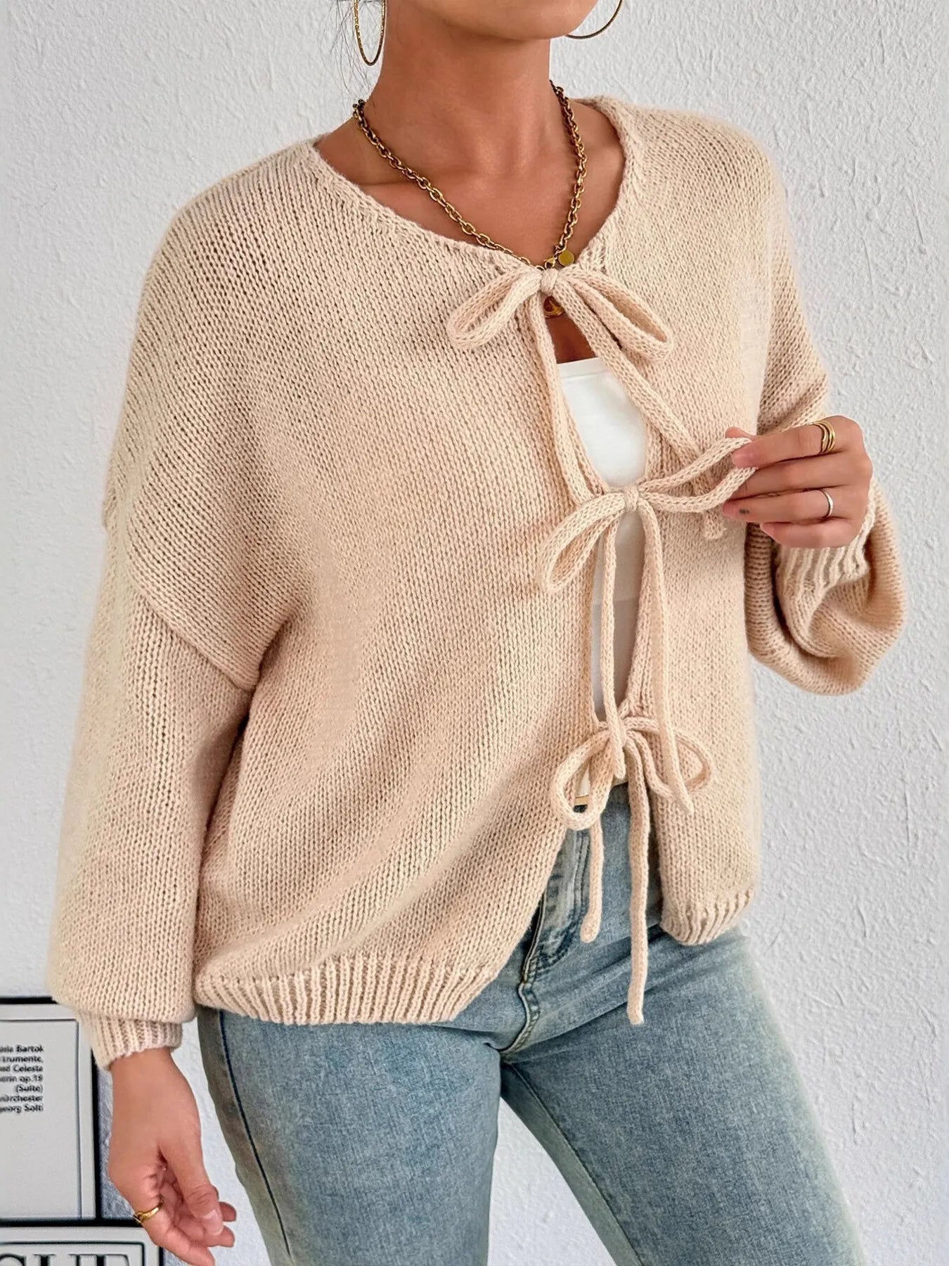 Bow Tie Front Knit Cardigan - Premium variable from Tooksie - Just $42.99! Shop now at Tooksie