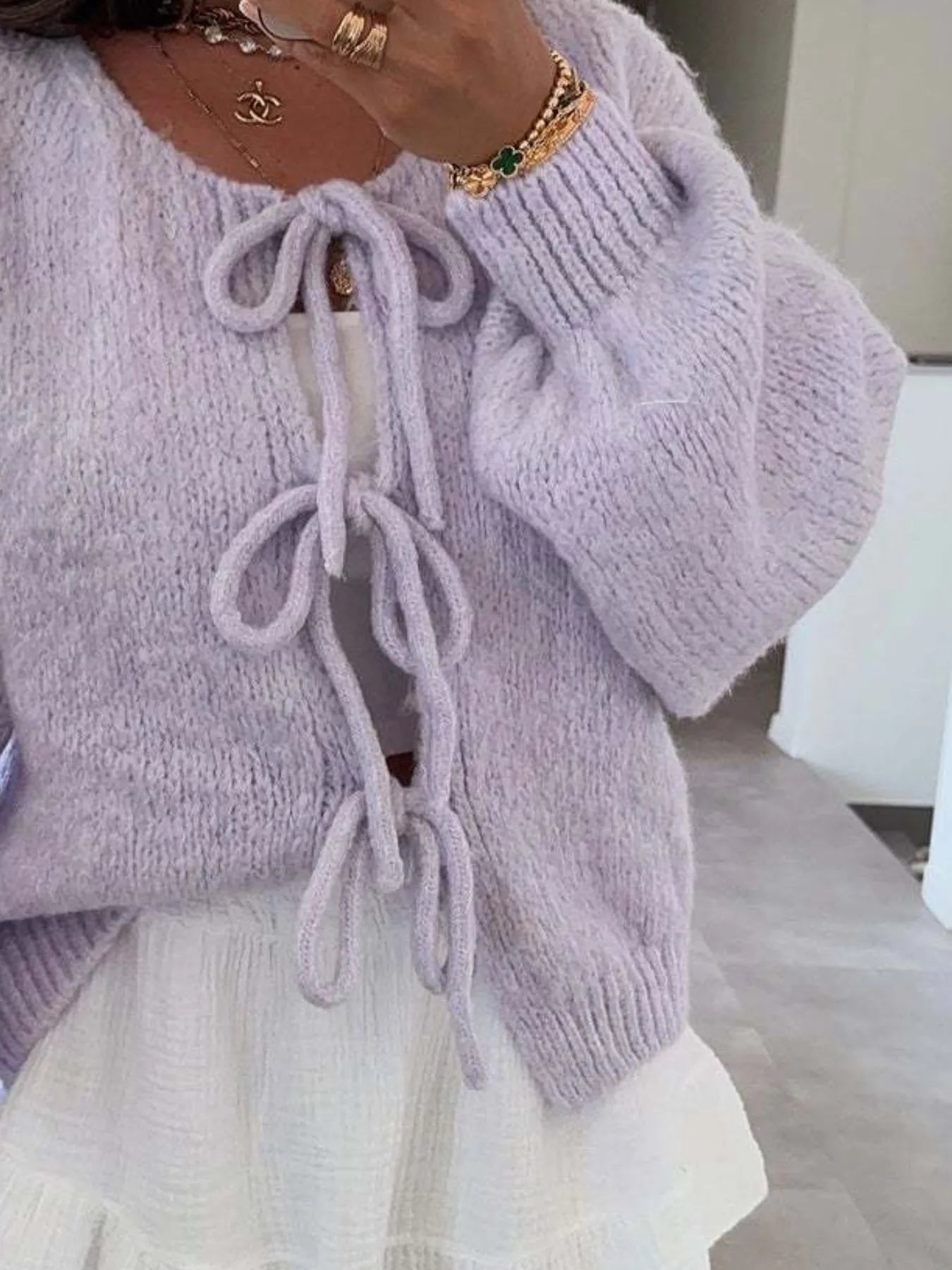 Bow Tie Front Knit Cardigan - Premium variable from Tooksie - Just $42.99! Shop now at Tooksie