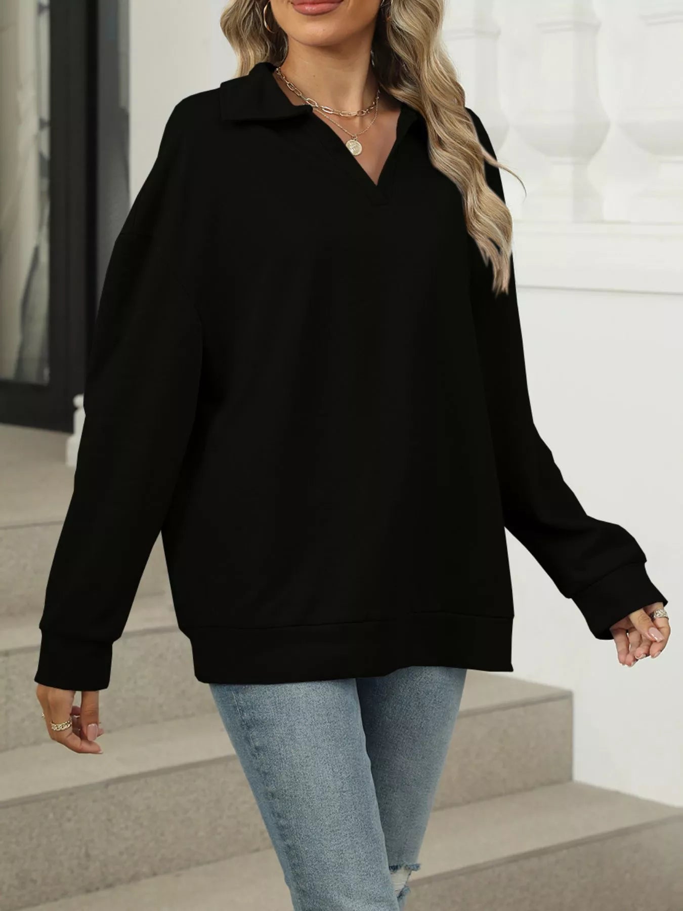 Collared Long Sleeve Sweatshirt - Premium variable from Tooksie - Just $30.99! Shop now at Tooksie