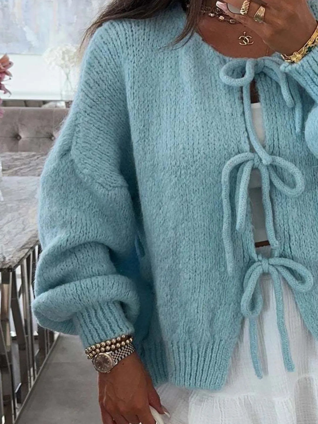 Bow Tie Front Knit Cardigan - Premium variable from Tooksie - Just $42.99! Shop now at Tooksie