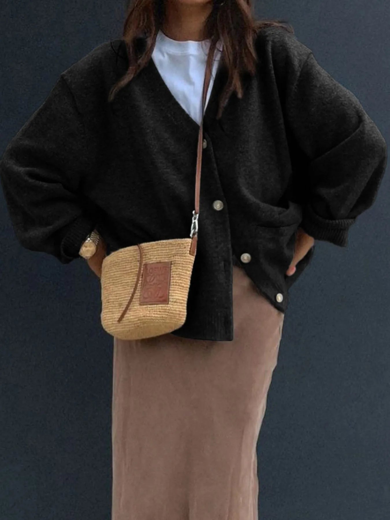 Button-Front Long Sleeve Cardigan - Premium variable from Tooksie - Just $59.99! Shop now at Tooksie