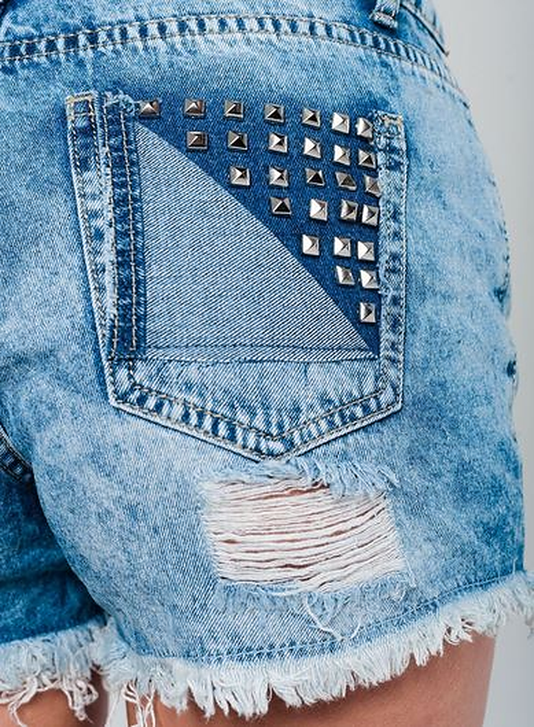 Studded Denim Shorts - Premium variable from Tooksie - Just $36.99! Shop now at Tooksie