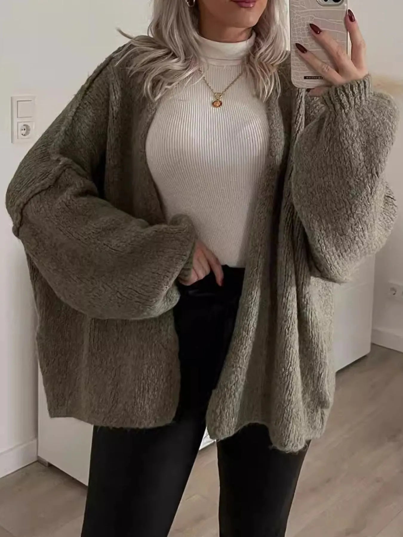 Open Front Dropped Shoulder Cardigan - Premium variable from Tooksie - Just $44.99! Shop now at Tooksie