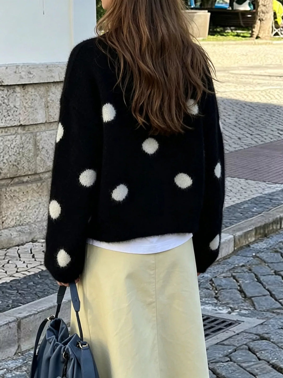 Polka Dot Fuzzy Knit Button-Up Cardigan - Premium variable from Tooksie - Just $54.99! Shop now at Tooksie