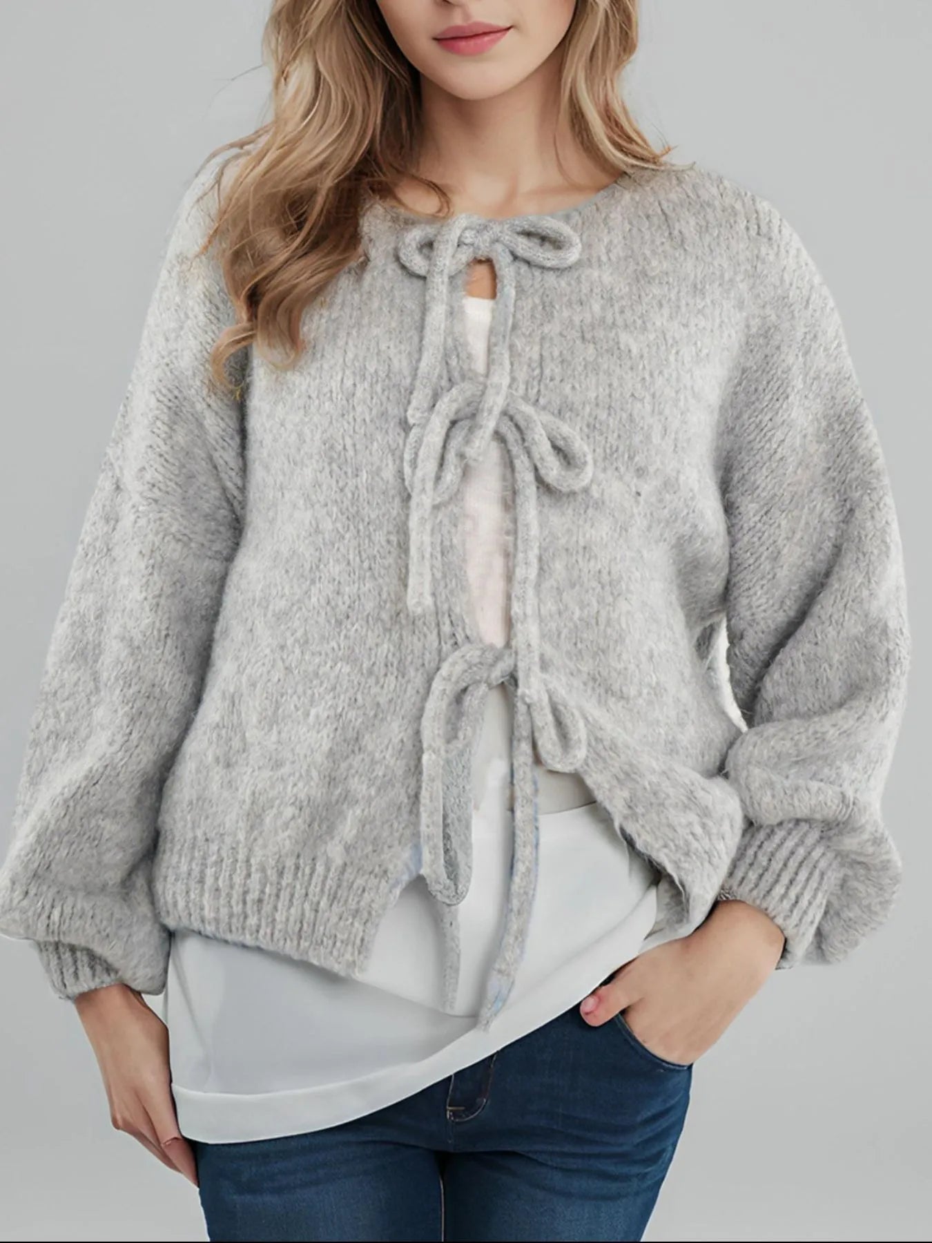 Bow Tie Front Knit Cardigan - Premium variable from Tooksie - Just $42.99! Shop now at Tooksie