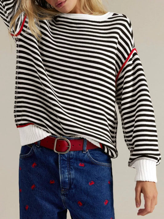 Striped Crew Neck Sweater - Premium variable from Tooksie - Just $43.99! Shop now at Tooksie