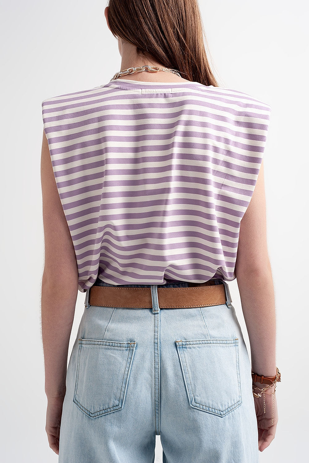 Purple Striped V-Neck Sleeveless Top