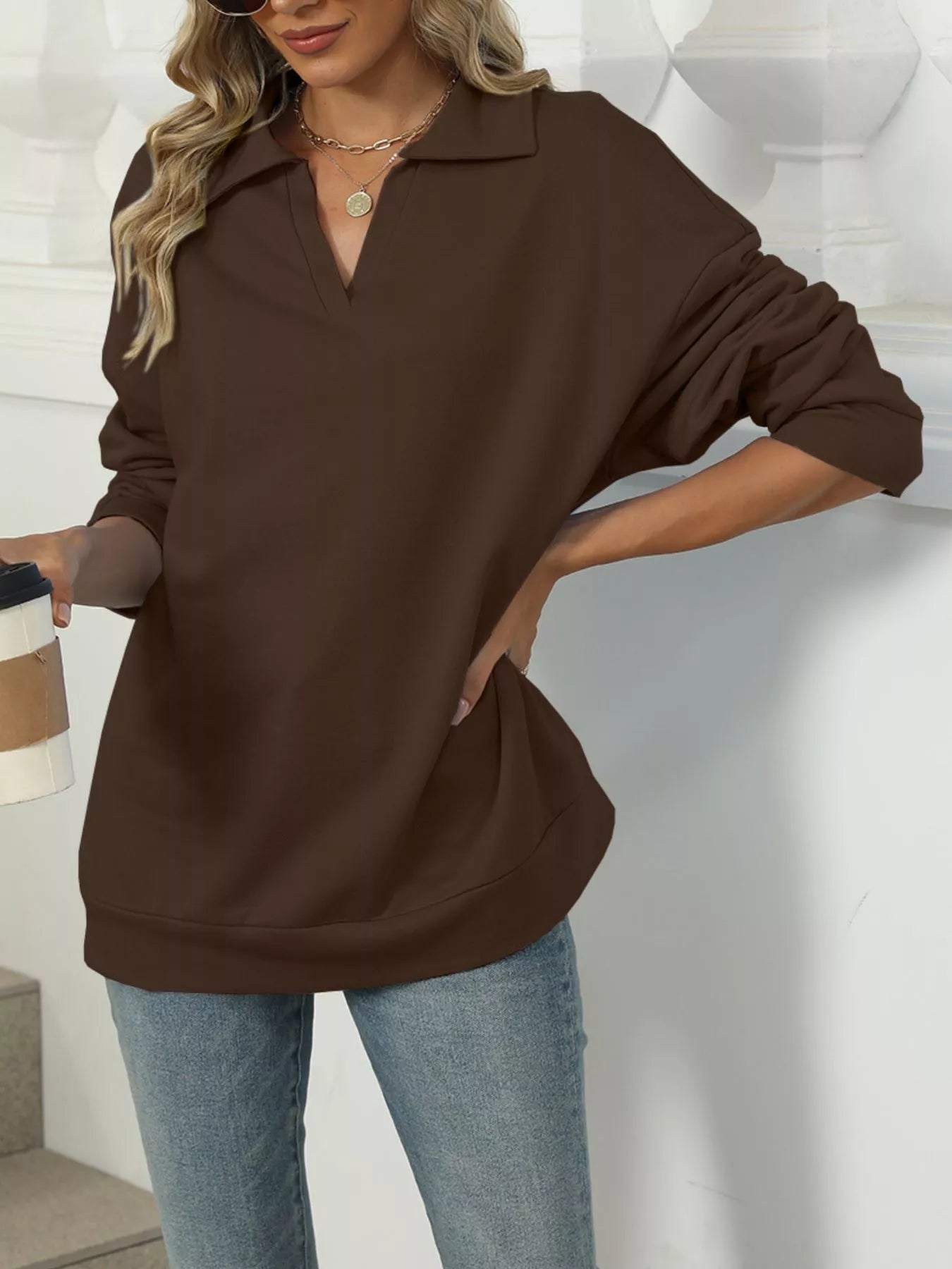 Collared Long Sleeve Sweatshirt - Premium variable from Tooksie - Just $30.99! Shop now at Tooksie