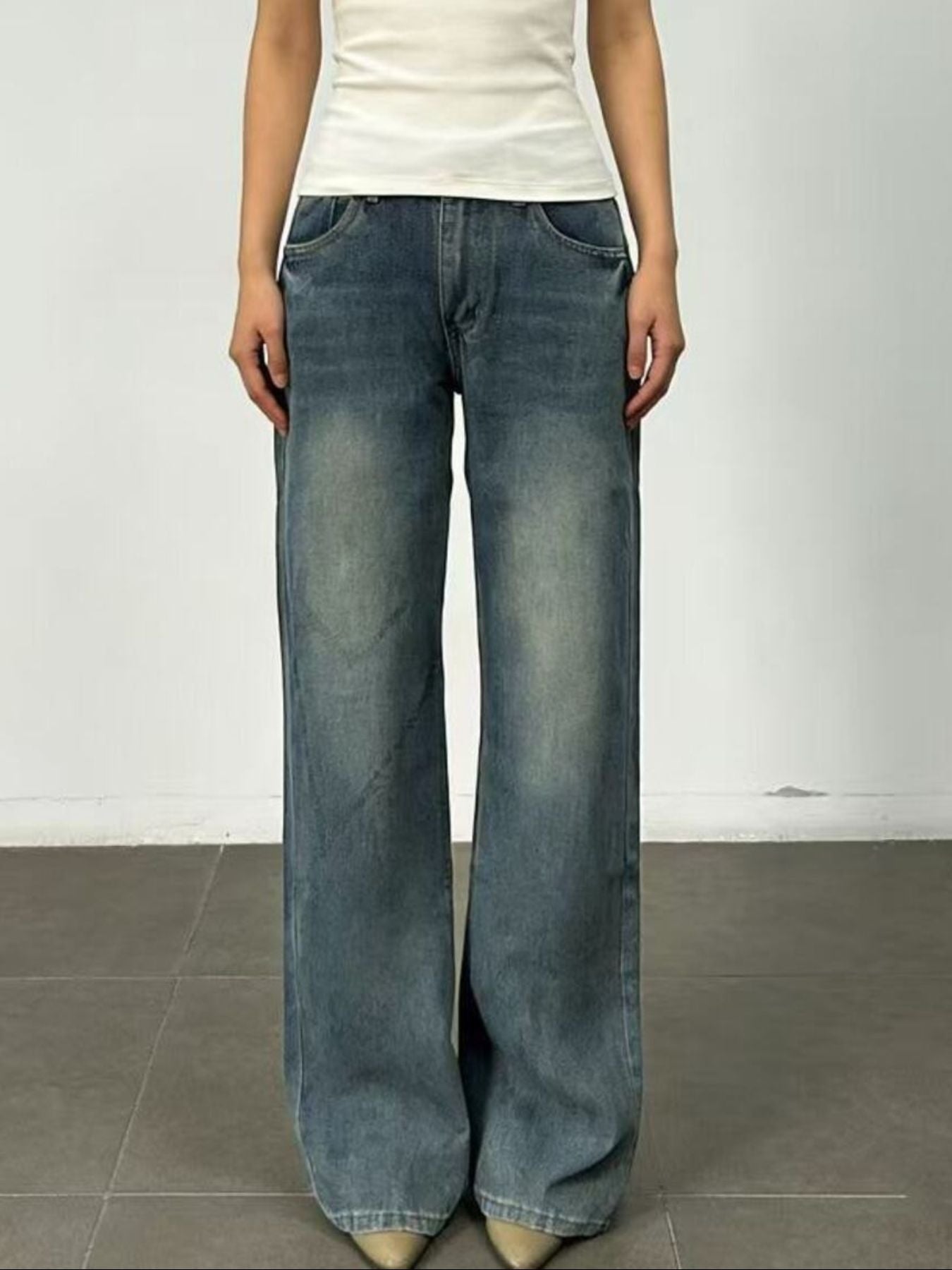 Vintage Wash Wide Leg Jeans - Premium variable from Tooksie - Just $40.99! Shop now at Tooksie