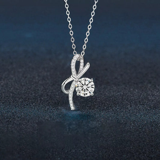 Sterling Silver Bowknot Necklace - Premium simple from Tooksie - Just $90.99! Shop now at Tooksie