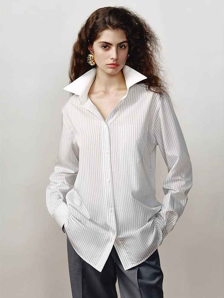 Classic Striped Shirt - Premium Women's Fashion - Women's Clothing - Blouses & Shirts from Tooksie - Just $53.99! Shop now at Tooksie