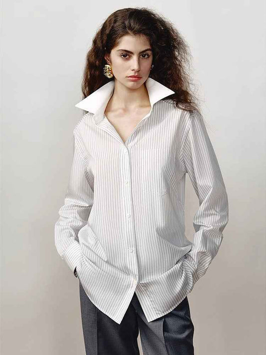 Classic Striped Shirt - Premium Women's Fashion - Women's Clothing - Blouses & Shirts from Tooksie - Just $53.99! Shop now at Tooksie