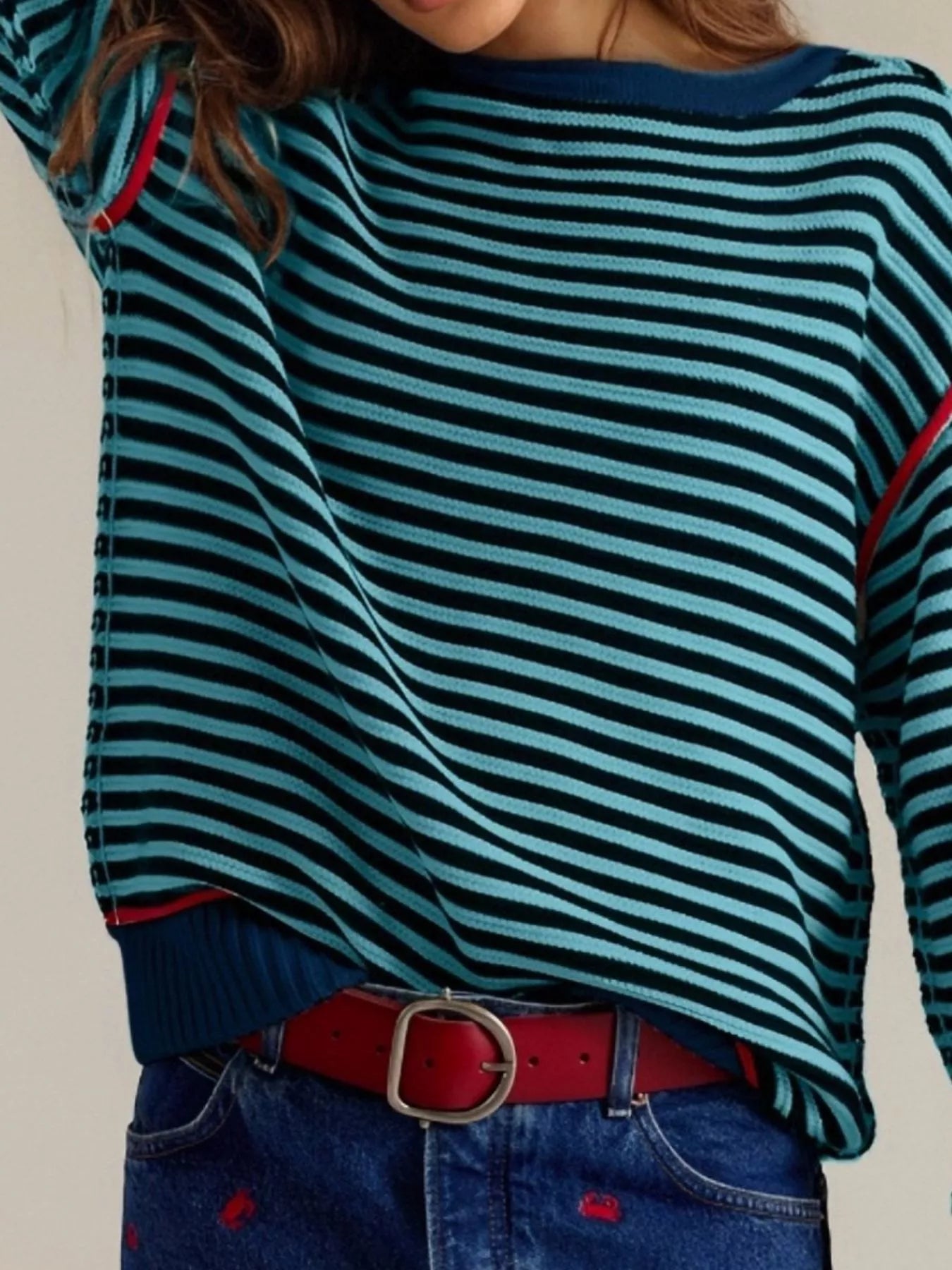 Striped Crew Neck Sweater - Premium variable from Tooksie - Just $43.99! Shop now at Tooksie