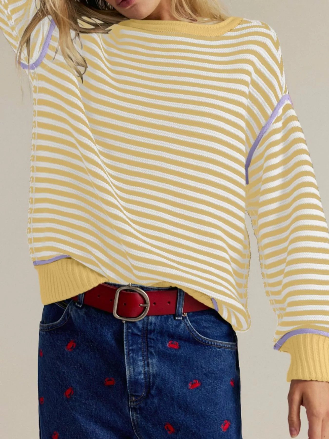 Striped Crew Neck Sweater - Premium variable from Tooksie - Just $43.99! Shop now at Tooksie