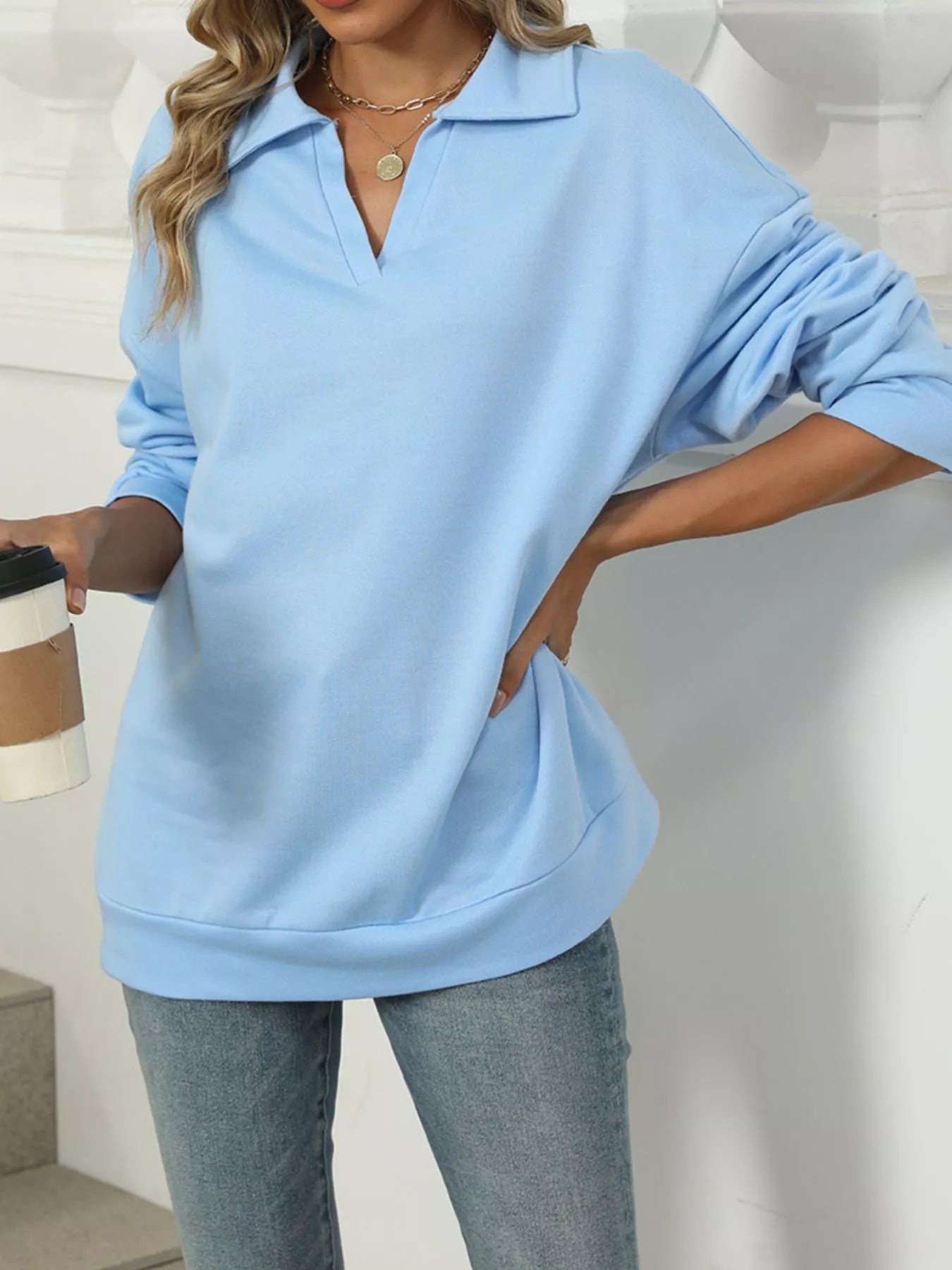 Collared Long Sleeve Sweatshirt - Premium variable from Tooksie - Just $30.99! Shop now at Tooksie