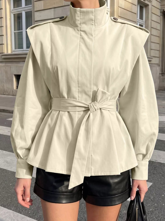 Funnel Neck Epaulette Detail Jacket - Premium variable from Tooksie - Just $67.99! Shop now at Tooksie