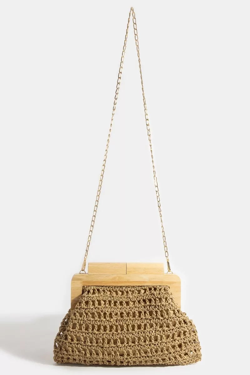 Straw Braided Wooden Top Frame Clutch Bag - Premium simple from Tooksie - Just $48.99! Shop now at Tooksie