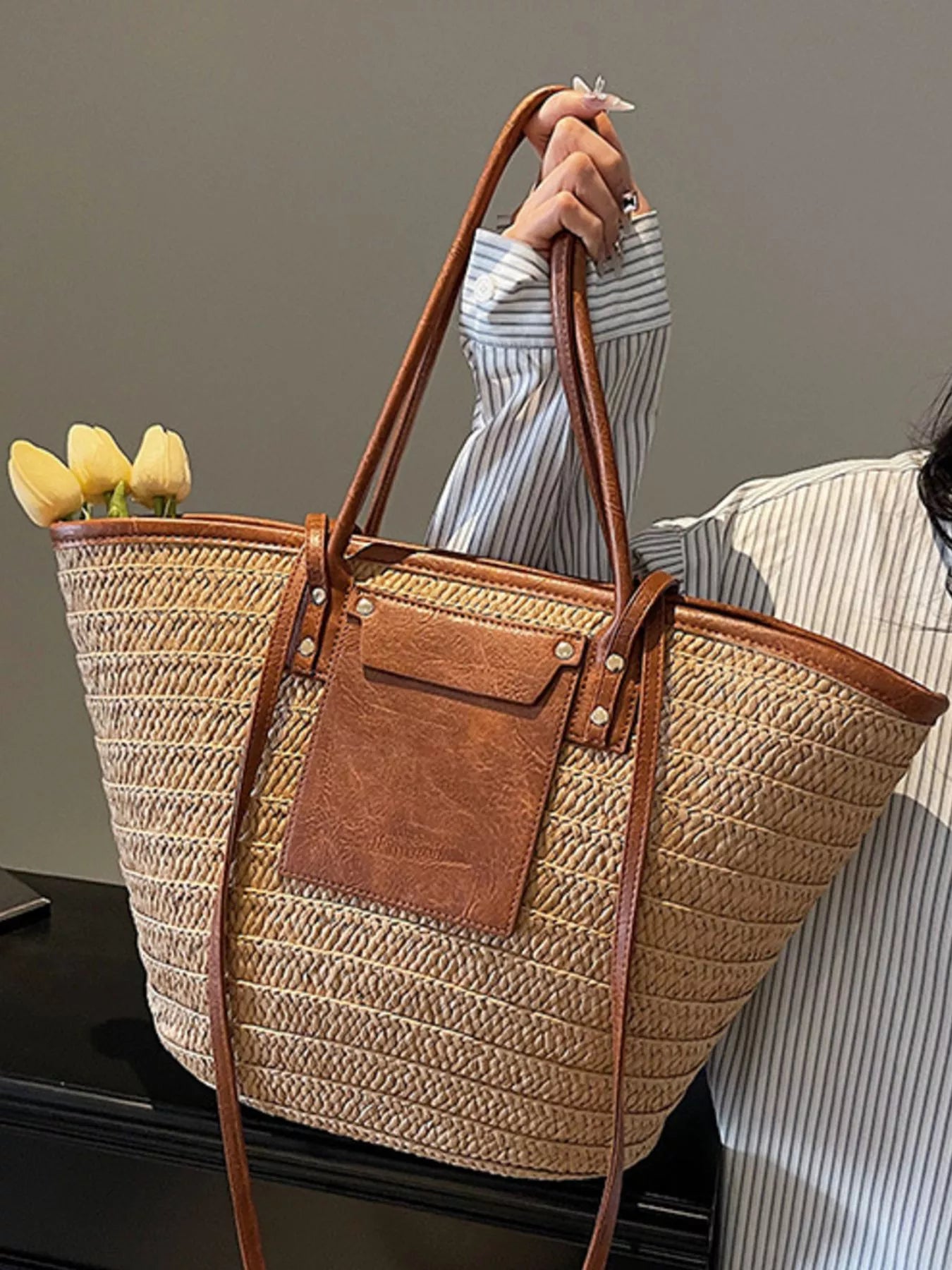 Straw Woven Shoulder Bag - Premium simple from Tooksie - Just $36.99! Shop now at Tooksie