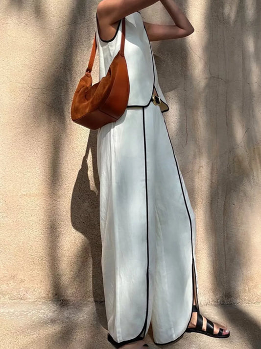 Contrast Trim Sleeveless Top and Wide-Leg Trouser Set - Premium variable from Tooksie - Just $76.99! Shop now at Tooksie
