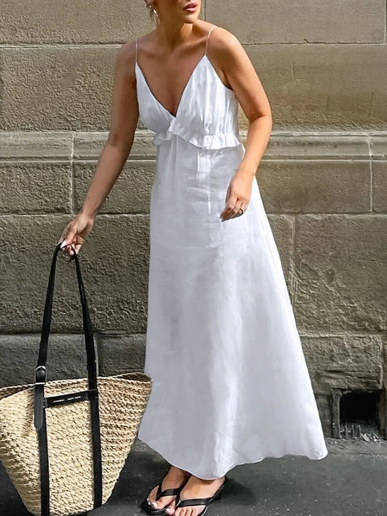 Ruffled V-Neck Maxi Dress - Premium  from Tooksie - Just $52.99! Shop now at Tooksie