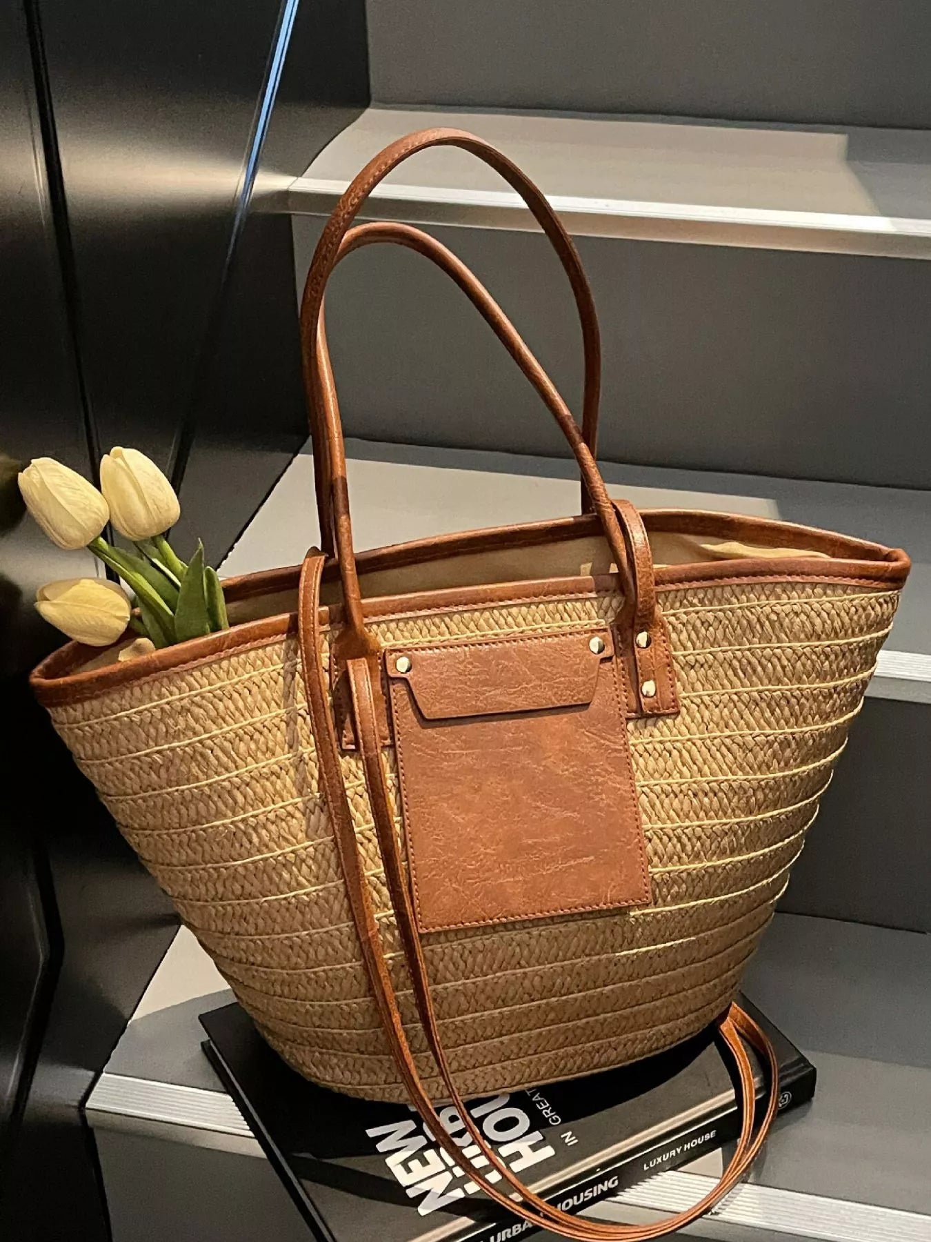 Straw Woven Shoulder Bag - Premium simple from Tooksie - Just $36.99! Shop now at Tooksie