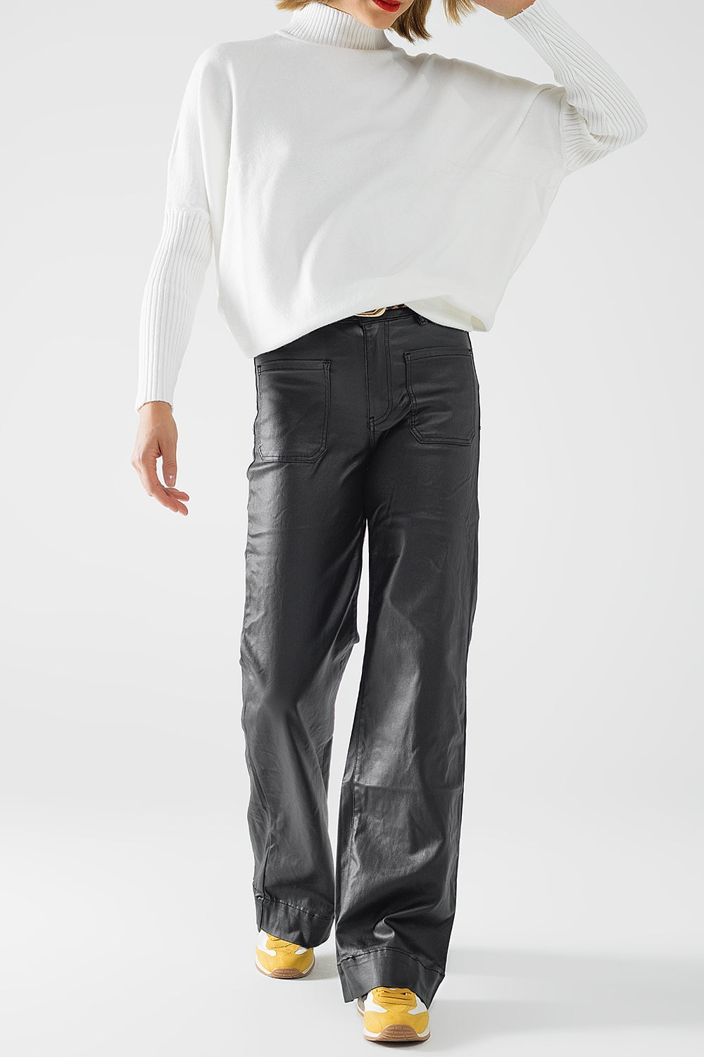 Wide Leg Faux Leather Trousers - Premium variable from Tooksie - Just $74.90! Shop now at Tooksie
