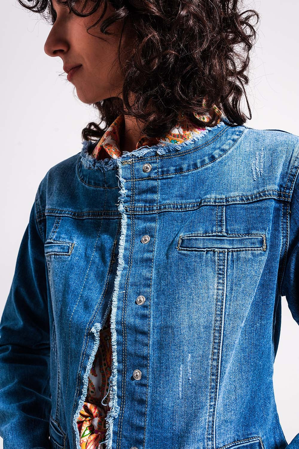 Light Wash Denim Jacket With Raw Hem Edge - Premium variable from Tooksie - Just $79.90! Shop now at Tooksie