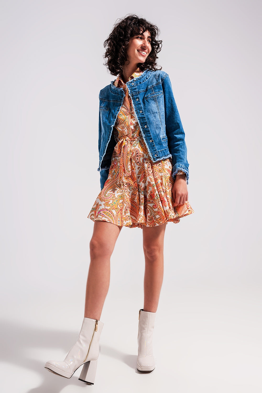 Light Wash Denim Jacket With Raw Hem Edge - Premium variable from Tooksie - Just $79.90! Shop now at Tooksie