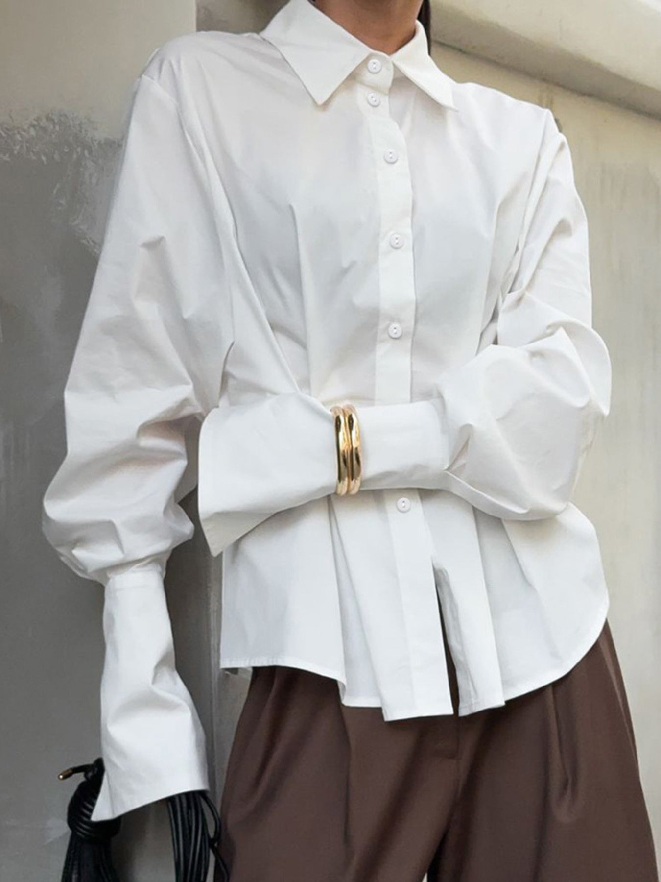 Button Up Cuff Detail Shirt - Premium variable from Tooksie - Just $46.99! Shop now at Tooksie