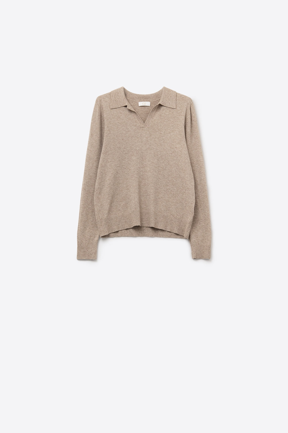 Beige V-Neck Polo Collar Sweater - Premium simple from Tooksie - Just $59.90! Shop now at Tooksie