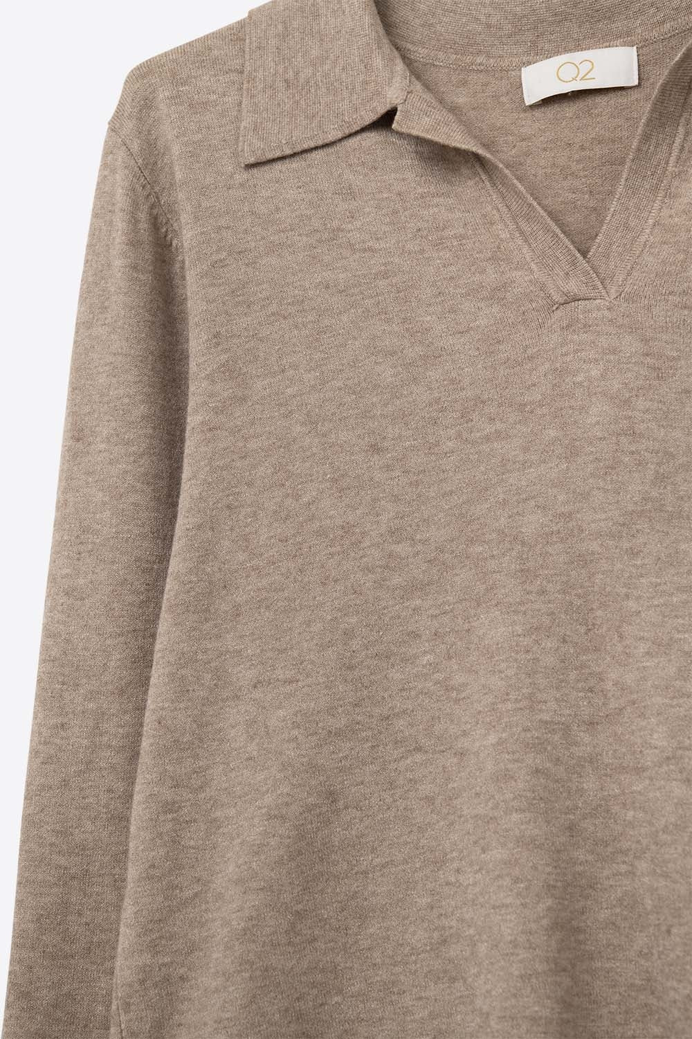 Beige V-Neck Polo Collar Sweater - Premium simple from Tooksie - Just $59.90! Shop now at Tooksie