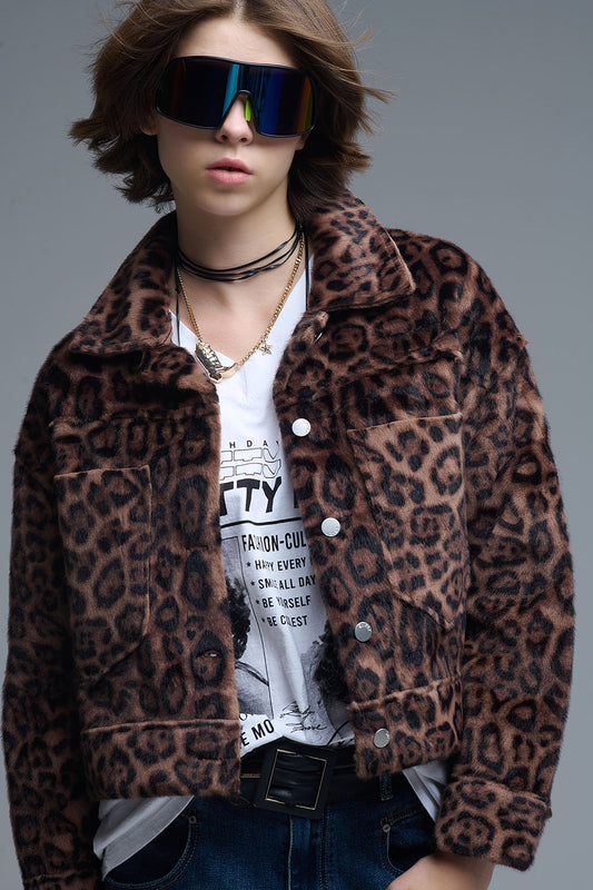 Cropped Faux Fur Leopard Print Jacket - Premium variable from Tooksie - Just $99.90! Shop now at Tooksie