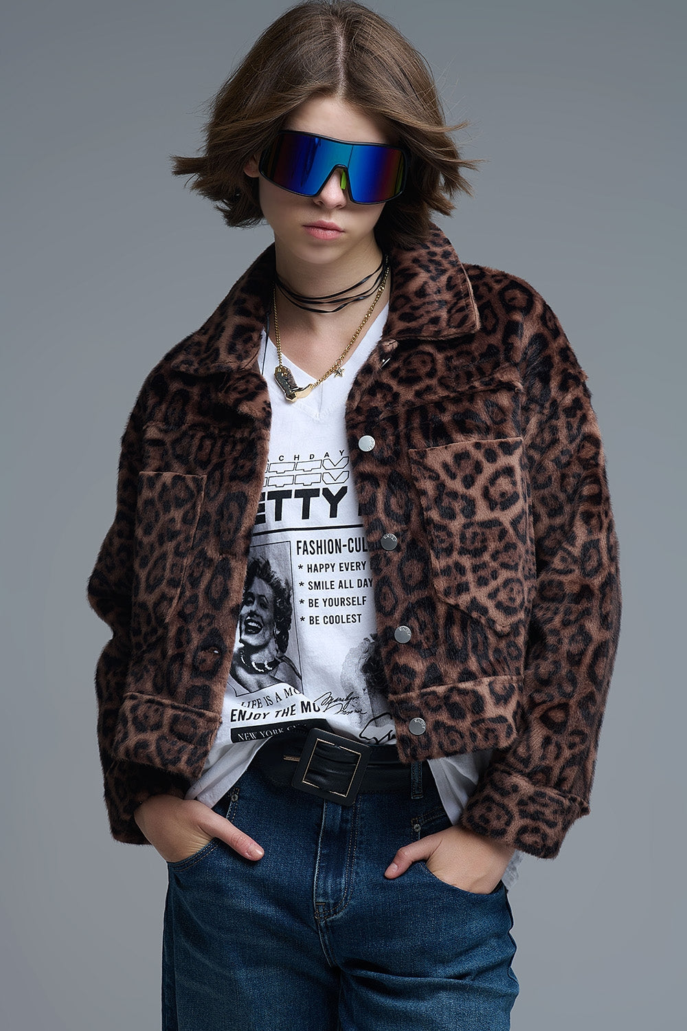 Cropped Faux Fur Leopard Print Jacket - Premium variable from Tooksie - Just $99.90! Shop now at Tooksie