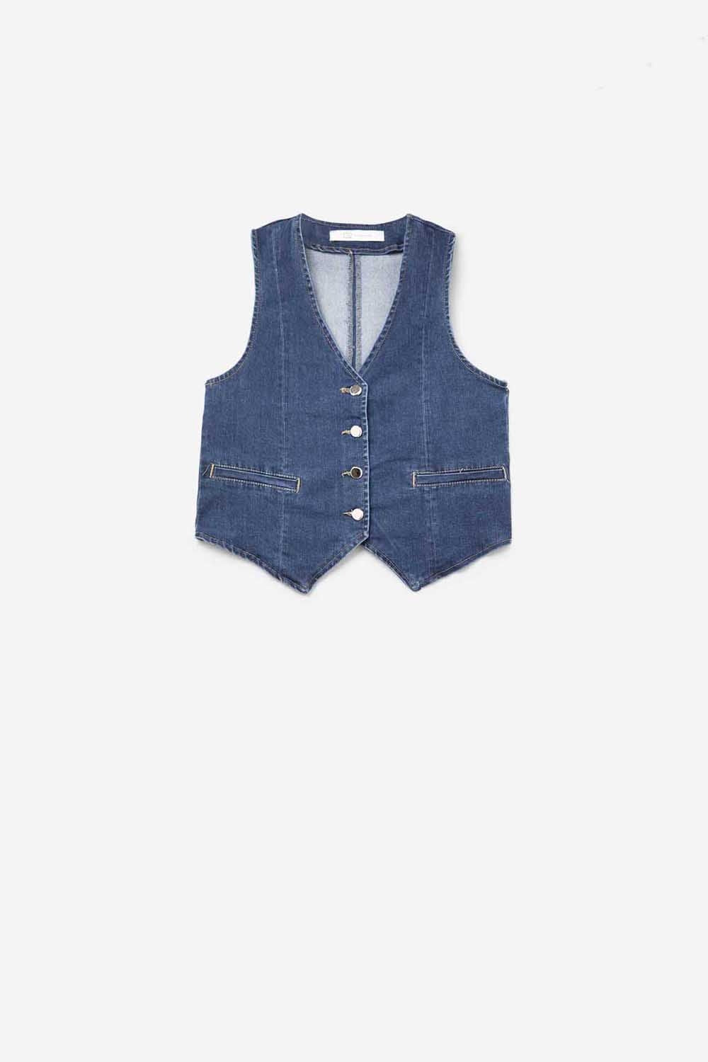 Dark Wash Denim Vest with Silver Buttons - Premium variable from Tooksie - Just $66.90! Shop now at Tooksie