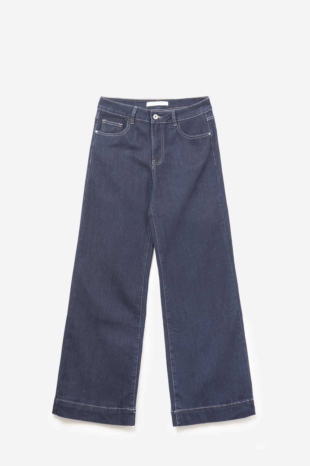 Wide-leg high-waisted jeans in dark denim with contrast stitching - Premium variable from Tooksie - Just $76.90! Shop now at Tooksie