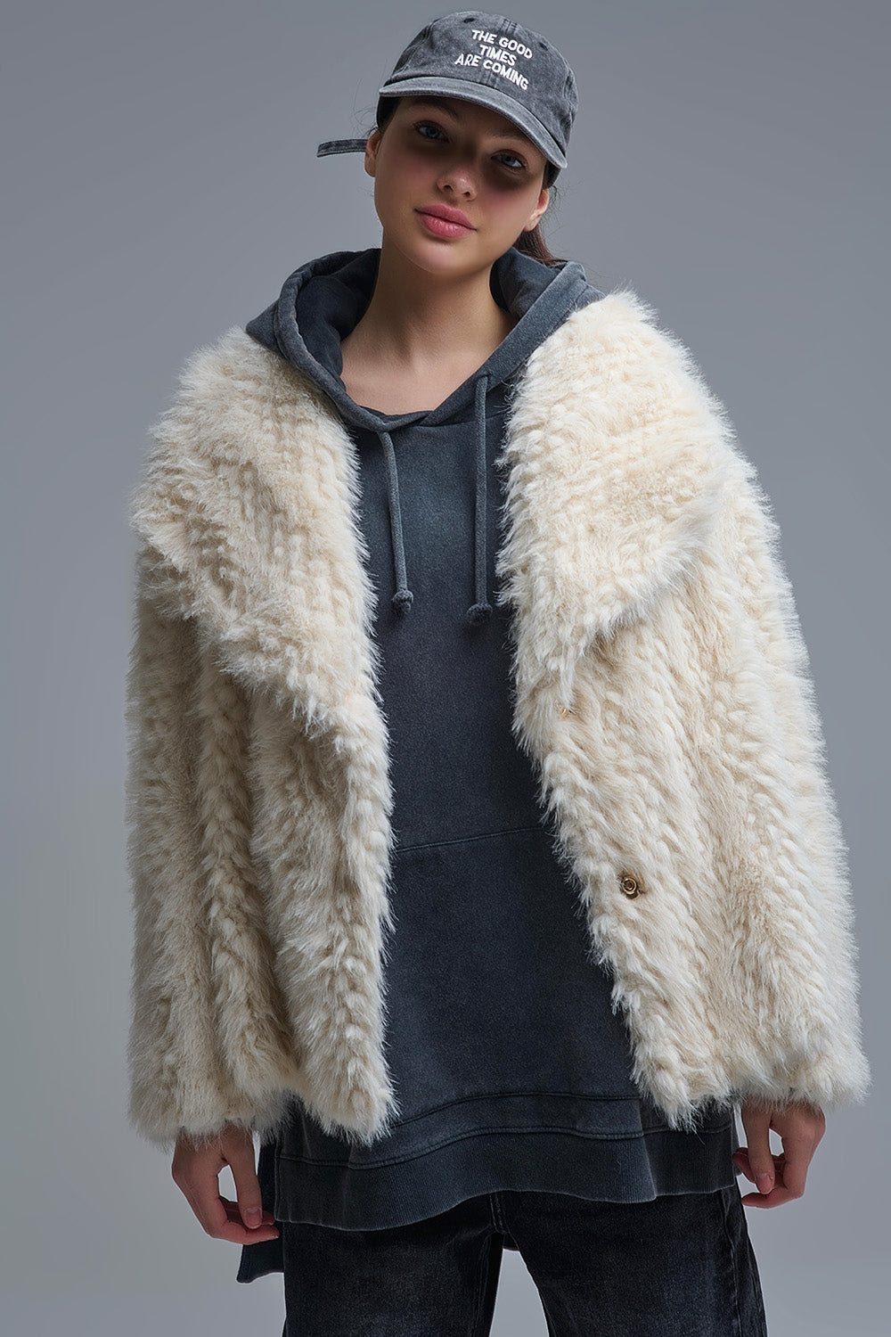 Beige Faux Fur Jacket - Premium variable from Tooksie - Just $129.90! Shop now at Tooksie