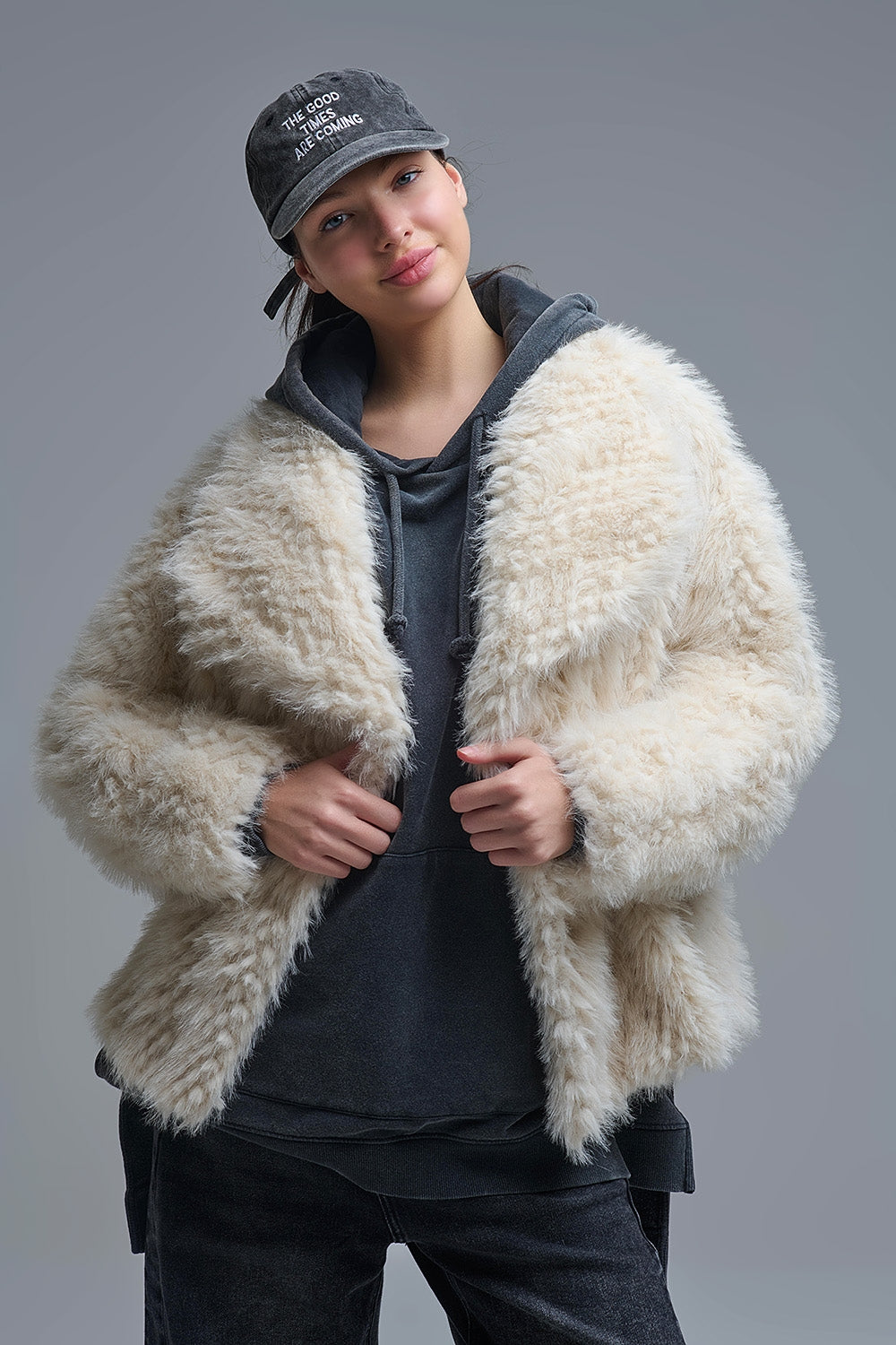 Beige Faux Fur Jacket - Premium variable from Tooksie - Just $129.90! Shop now at Tooksie
