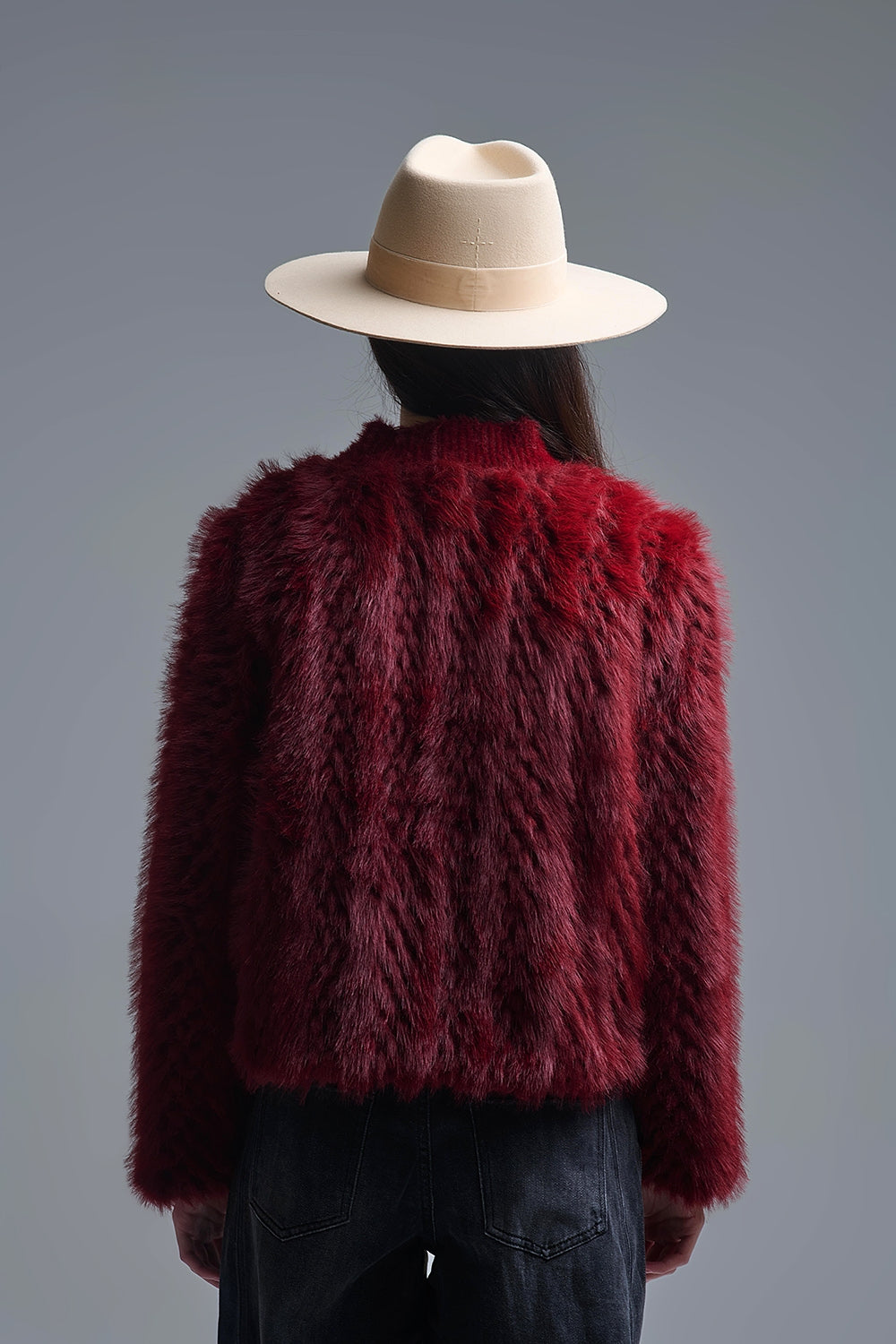 Burgundy Faux Fur Cardigan Jacket - Premium variable from Tooksie - Just $109.90! Shop now at Tooksie