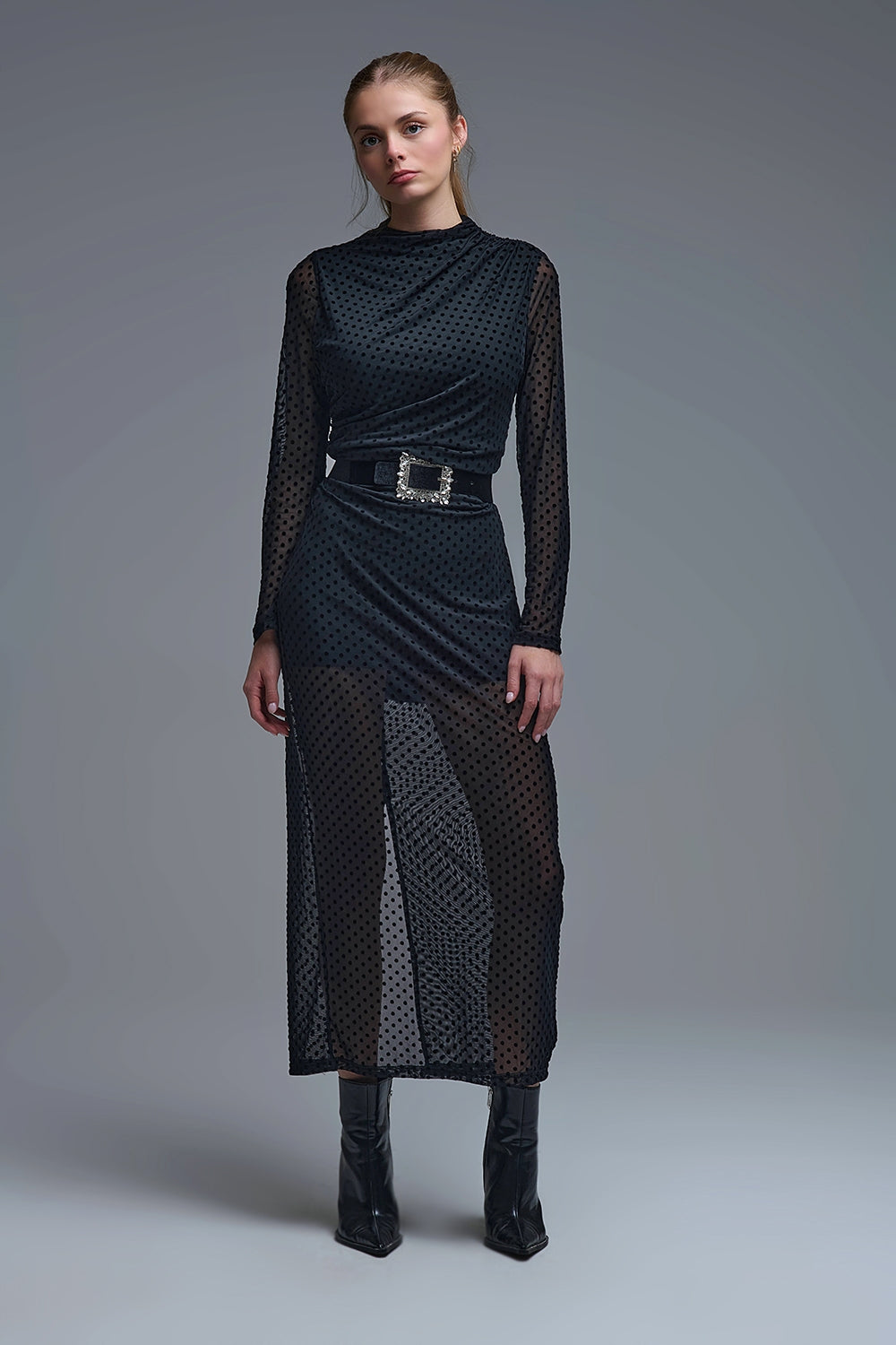 Black Sheer Polka Dot Midi Dress - Premium variable from Tooksie - Just $84.90! Shop now at Tooksie