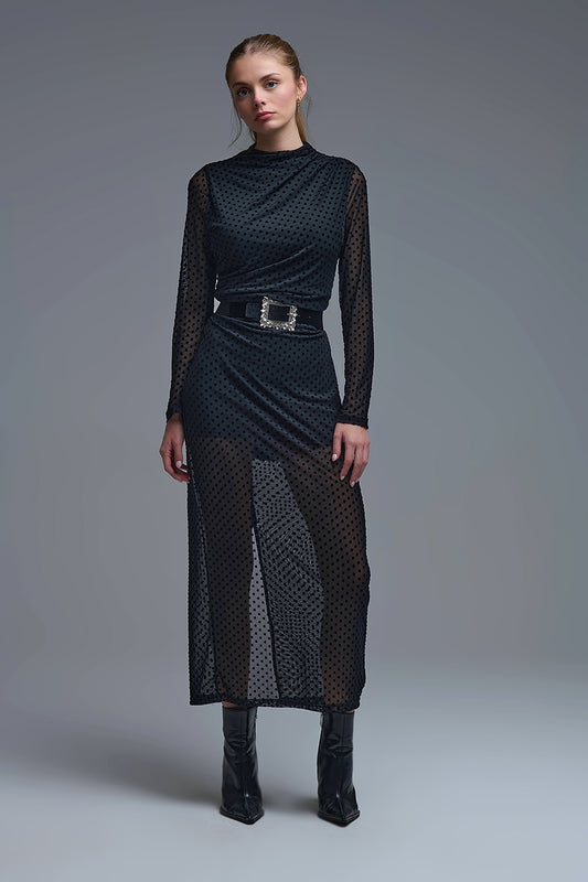 Black Sheer Polka Dot Midi Dress - Premium variable from Tooksie - Just $84.90! Shop now at Tooksie