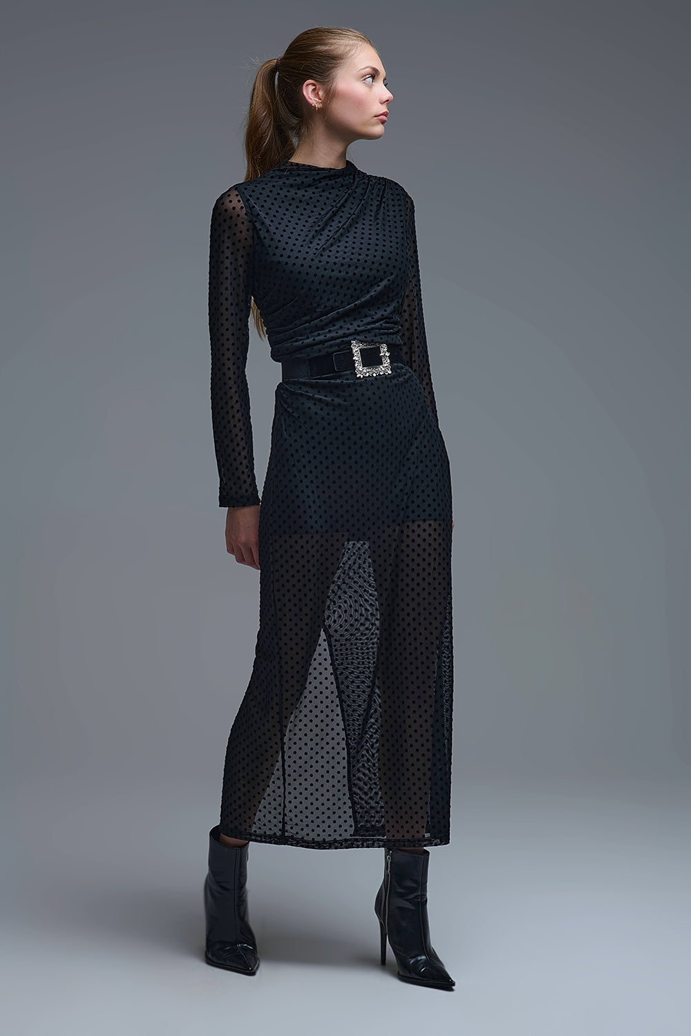 Black Sheer Polka Dot Midi Dress - Premium variable from Tooksie - Just $84.90! Shop now at Tooksie