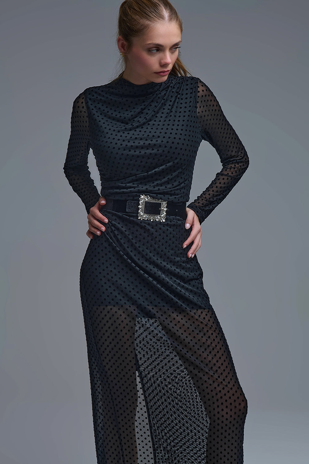 Black Sheer Polka Dot Midi Dress - Premium variable from Tooksie - Just $84.90! Shop now at Tooksie