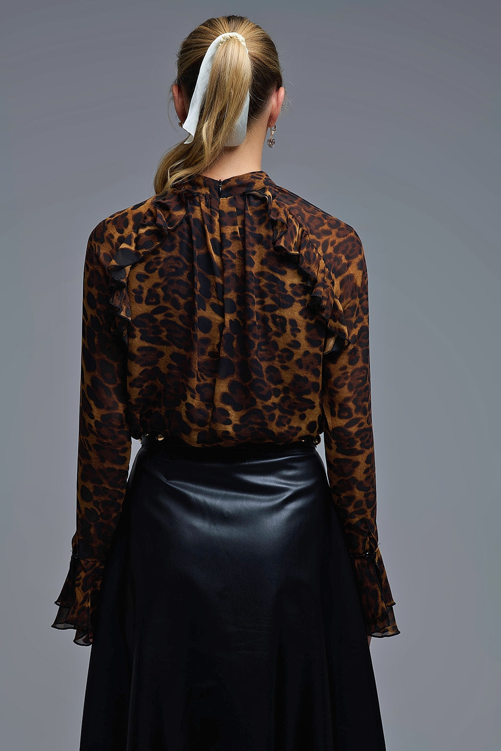Leopard Print Blouse with Ruffle Details in chiffon - Premium Shirts from Q2 - Just $74.90! Shop now at Tooksie